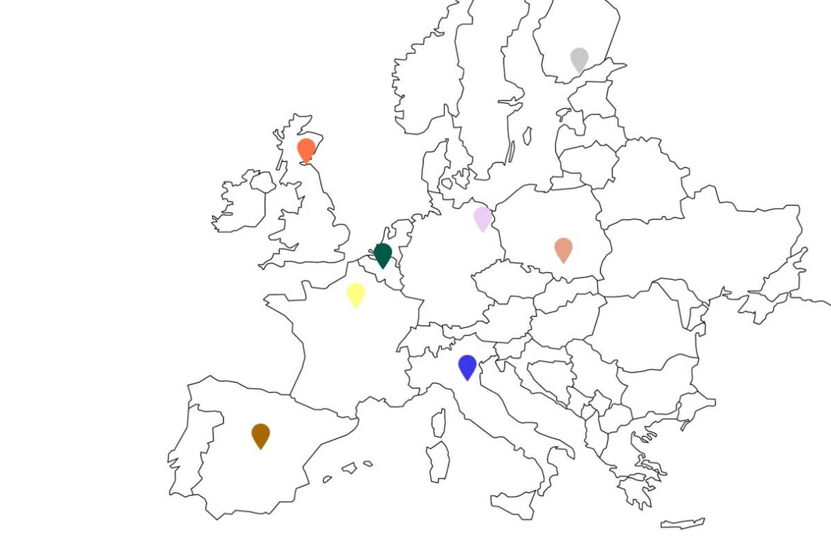 mobility pathway europe map with destinations marked in colour
